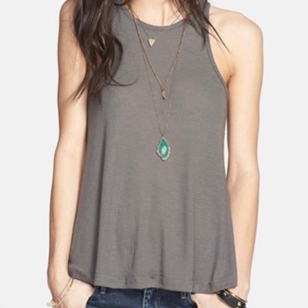 Free People Gray Long Beach Tank Small